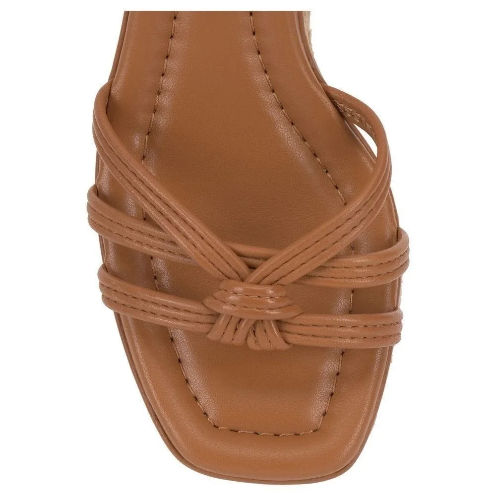 Vince Camuto Loressa Leather Espadrille Platform Wedge Sandals Walnut Sz 9.5 NEW